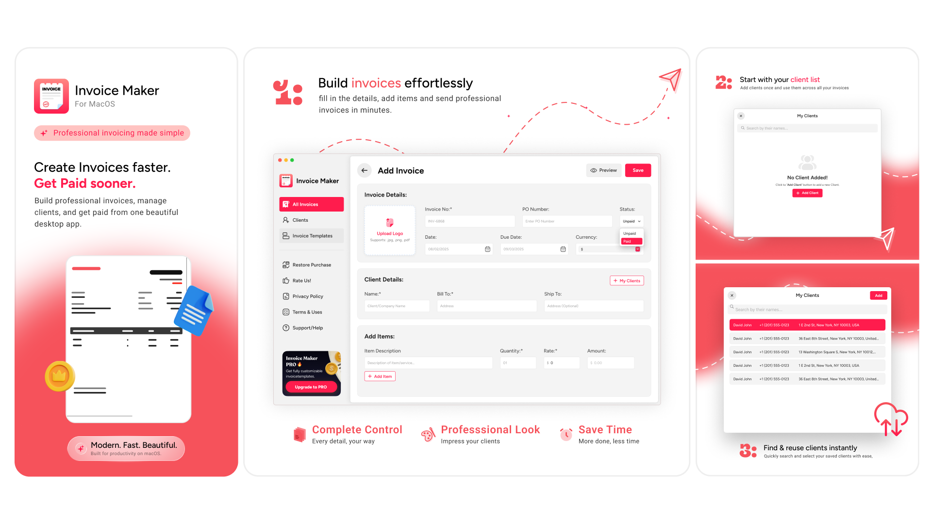Invoice Maker Mac app dashboard overview